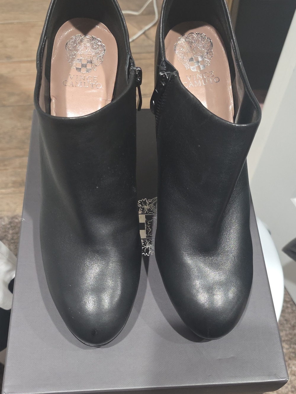 Vince Camuto Black Leather Ankle Booties with Side Zip